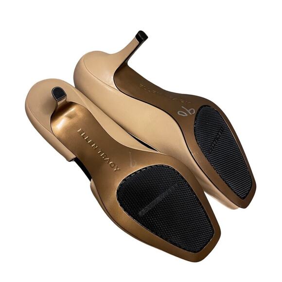 Nude Leather 8 Ellen Tracy Raleigh Pumps | Black Trim, Peep Toe Heels, NWOB $200 - Picture 5 of 12